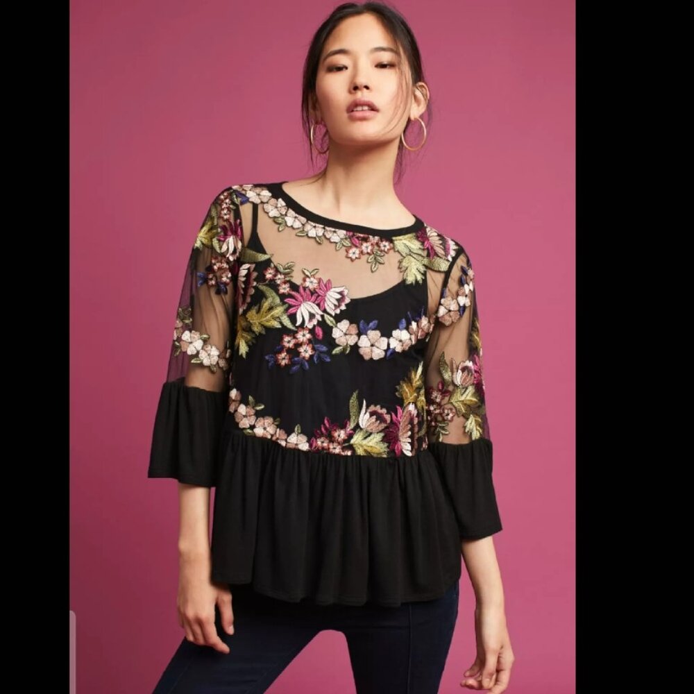 NWOT Anthropologie Eri+Ali Ornate Embroidered Top L